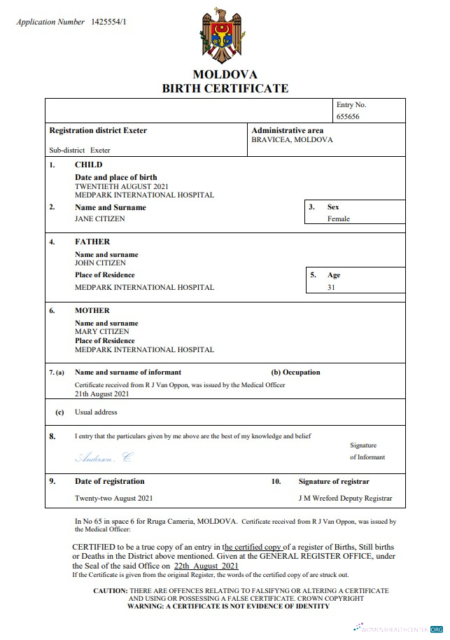 Download Moldova birth certificate Word and PDF template Photoshop template